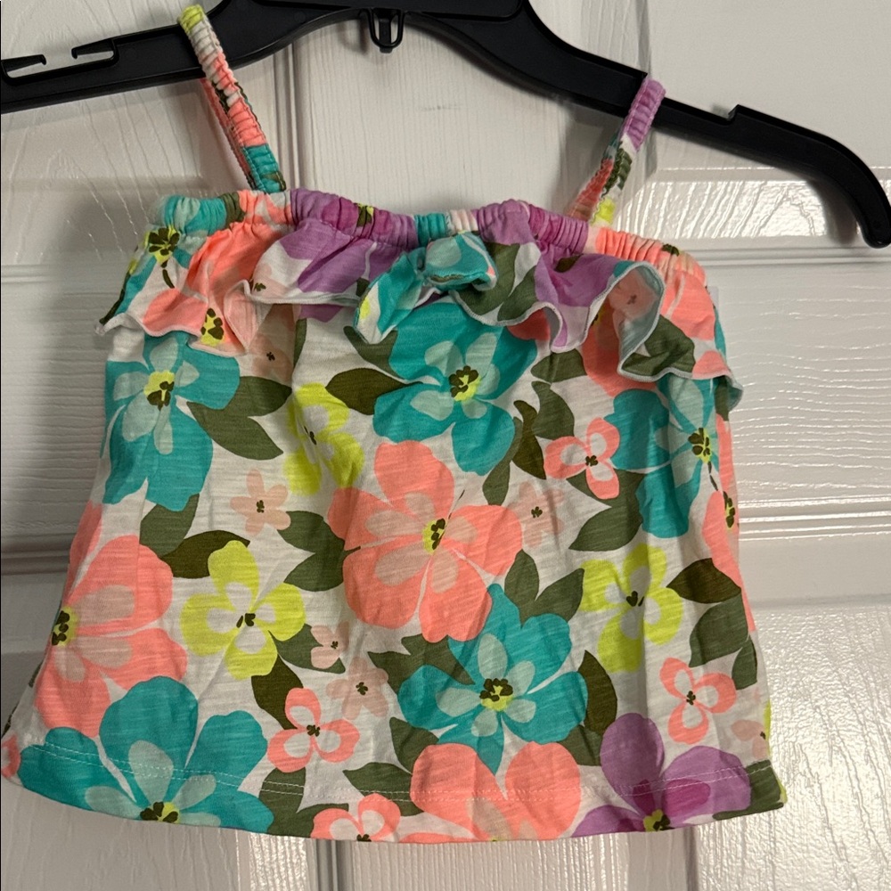 Carter's Girls Floral Ruffle Tank Top - Teal, Coral, Purple, Lime